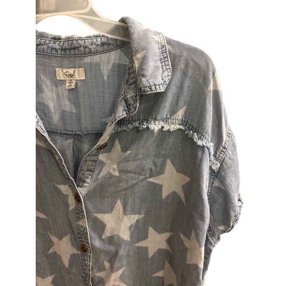 Easel Women's Stars Dress Distressed Washed Denim Size Size Small 100% Cotton - Picture 3 of 7